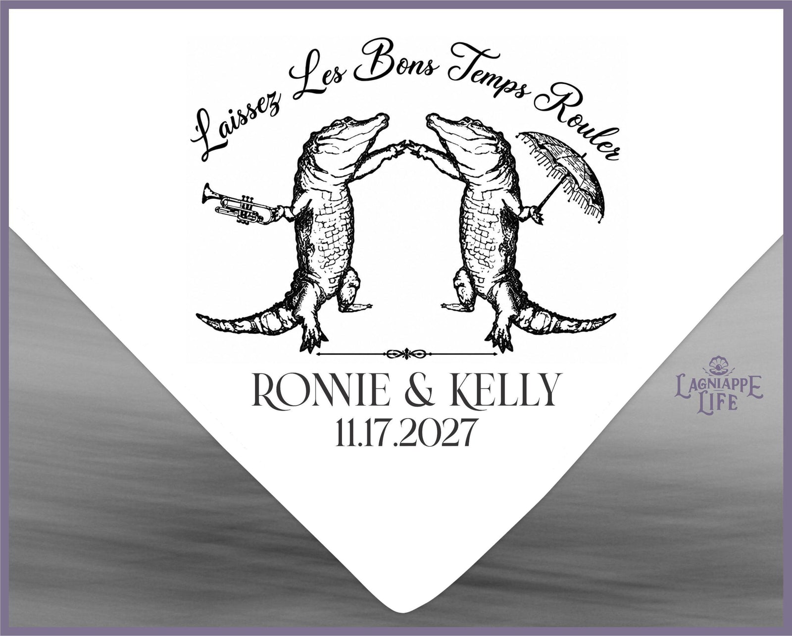 Personalized Second Line Handkerchief, Dancing Alligators, Laissez Les Bons Temps Rouler Wedding Favor