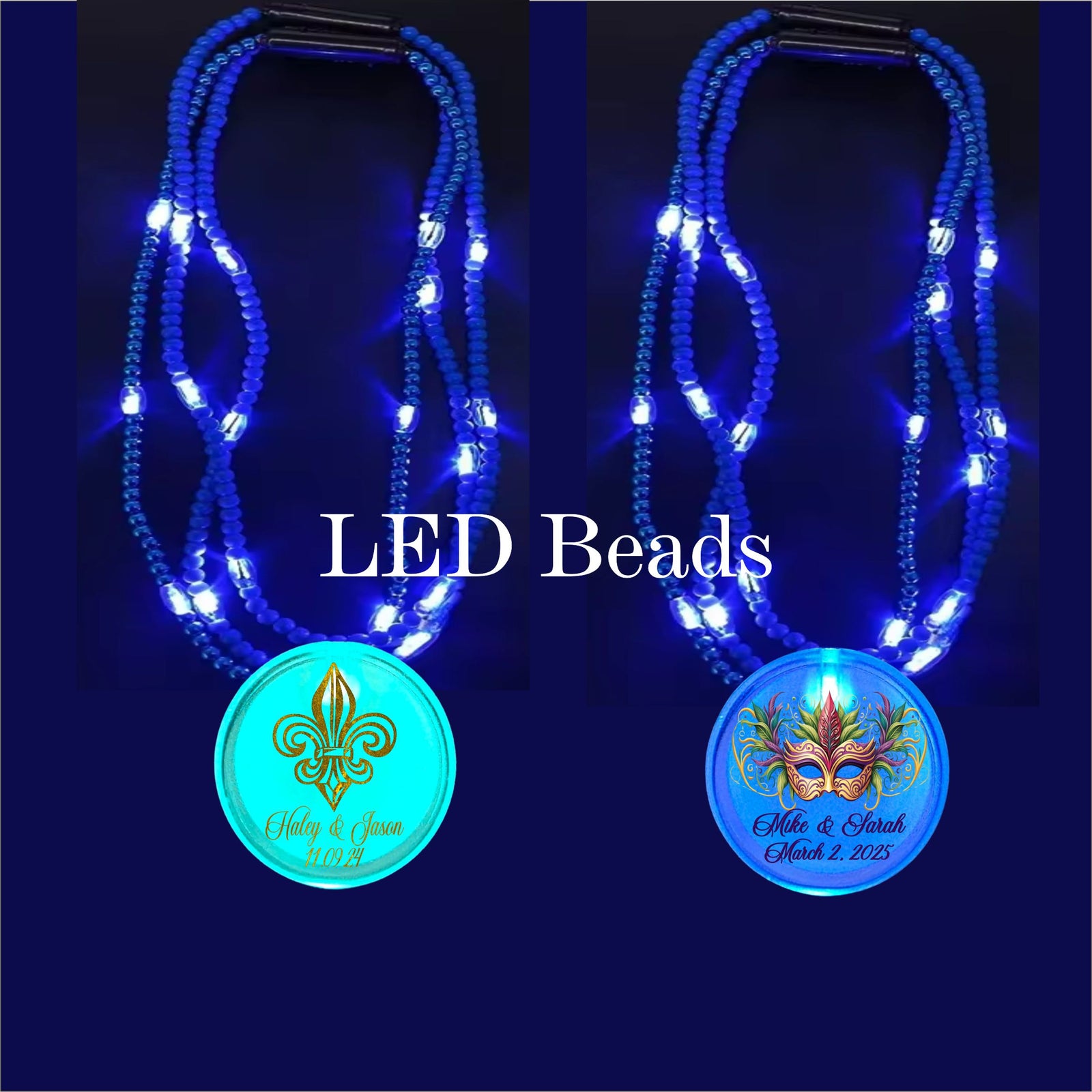 Personalized LED Flashing Medallion Beads – Custom Light-Up Necklace with Logo or Design – UV Printed Party Favor for Weddings, Events & Conferences