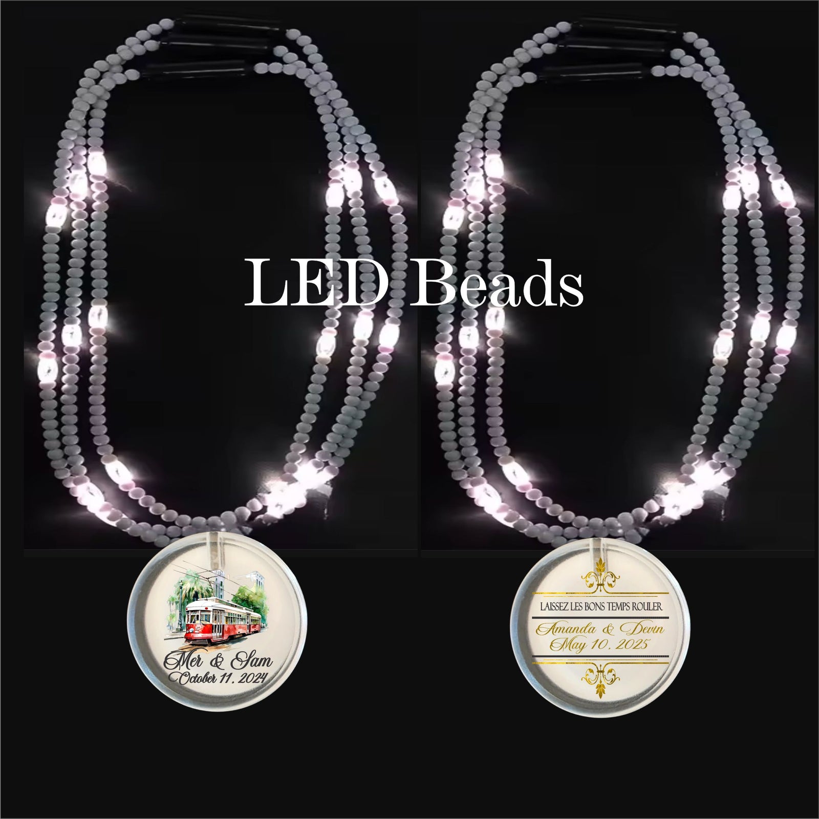 Personalized LED Flashing Medallion Beads – Custom Light-Up Necklace with Logo or Design – UV Printed Party Favor for Weddings, Events & Conferences