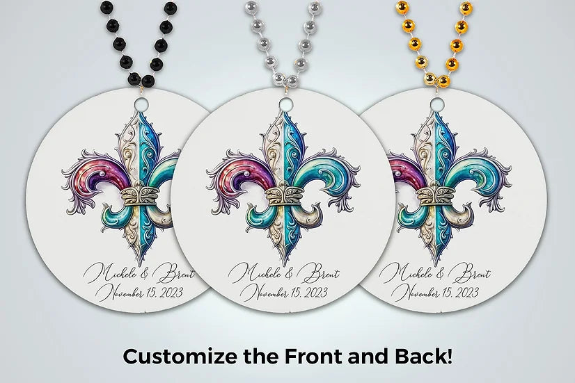 Fleur De Lis Necklace - Customizable with Full Color Art - Bulk Packs Custom Mardi Gras Necklace with Vibrant Artwork - Bulk Options