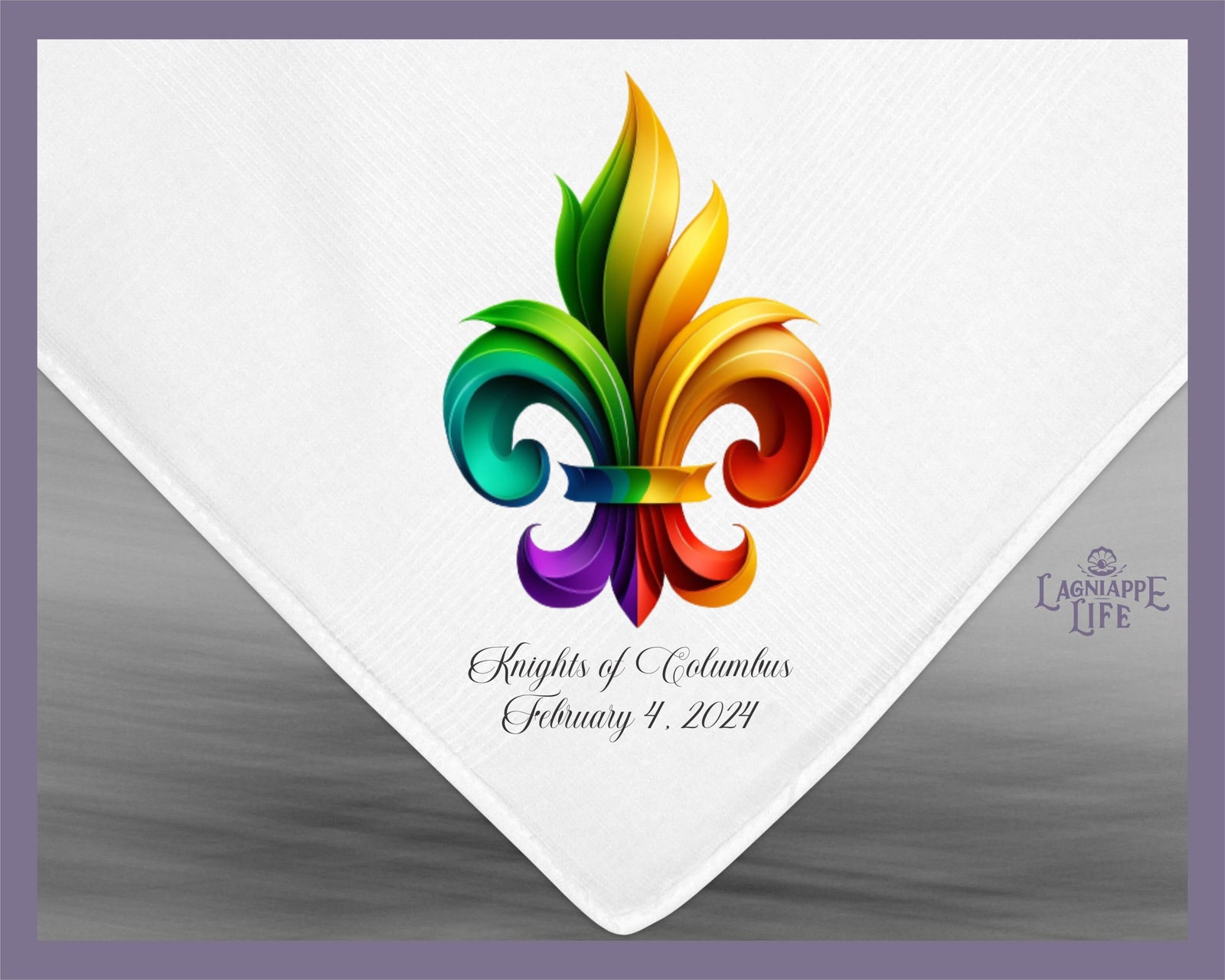 Mardi Gras Color Fleur De Lis Personalize Handkerchiefs Wedding Favors Custom Made for Weddings Events Party Graduation Reunion