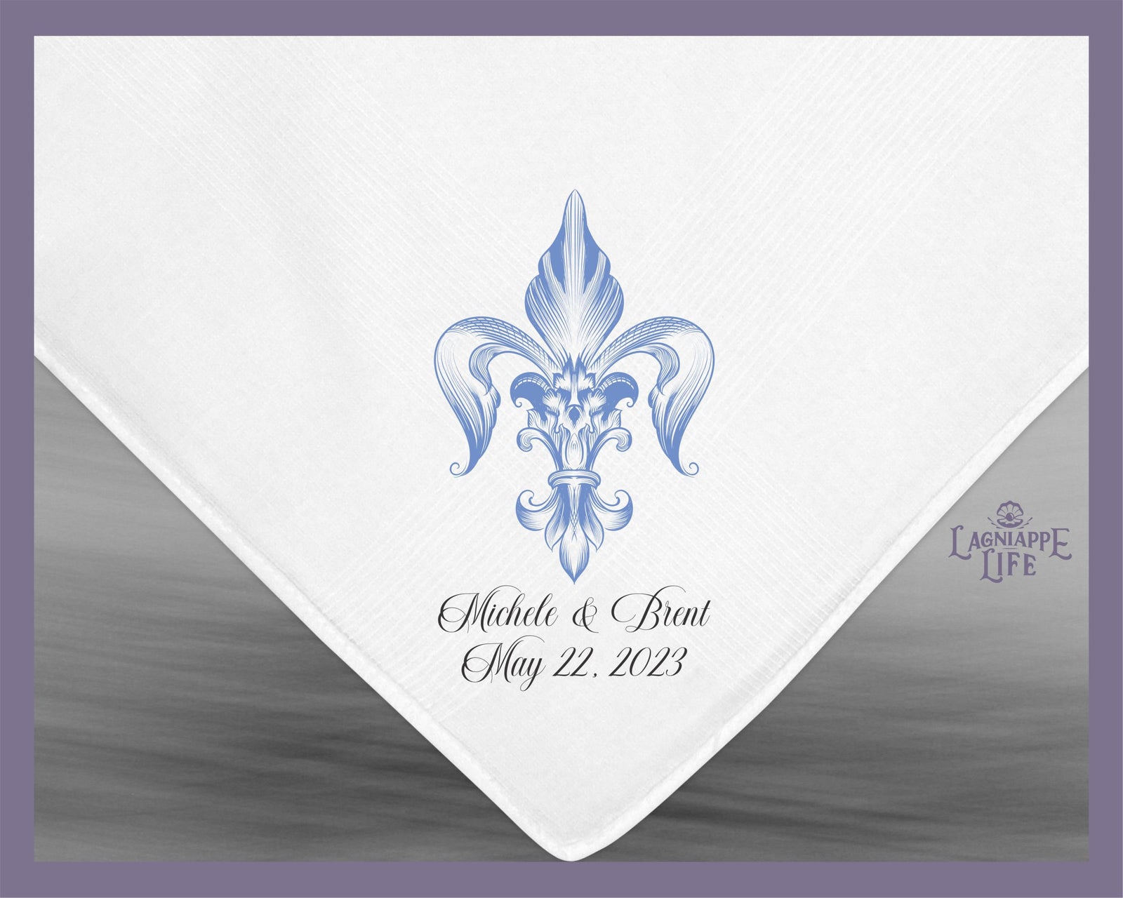 Blue Fleur De Lis Second Line Handkerchief | Personalize Handkerchiefs | Wedding Favors | Custom Made for Weddings Events Party