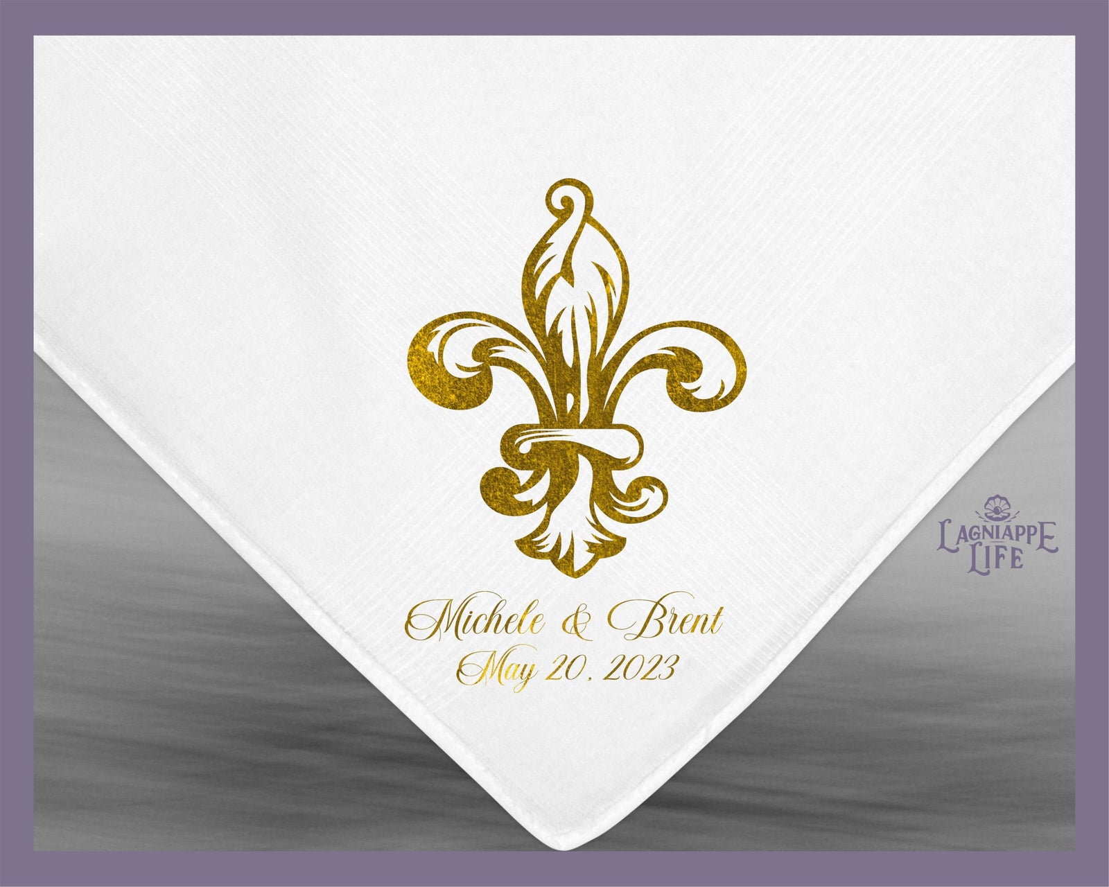 Second Line Handkerchief Fleur De Lis | Personalize Handkerchiefs | Wedding Favors | Custom Made for Weddings Events Party |