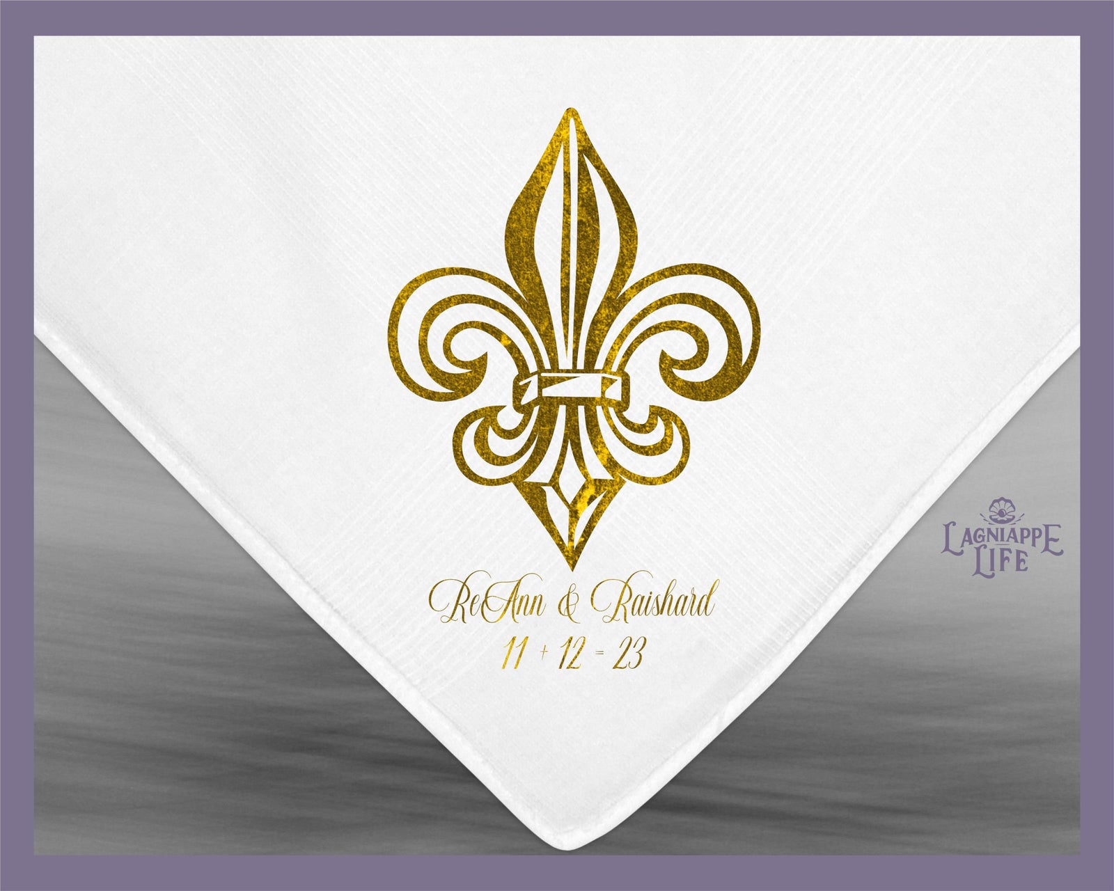 Gold Fleur De Lis Personalize Handkerchief Wedding Favors Customize Names Date or Your Own Artwork Keepsake Gift Bride Gift Business Logo