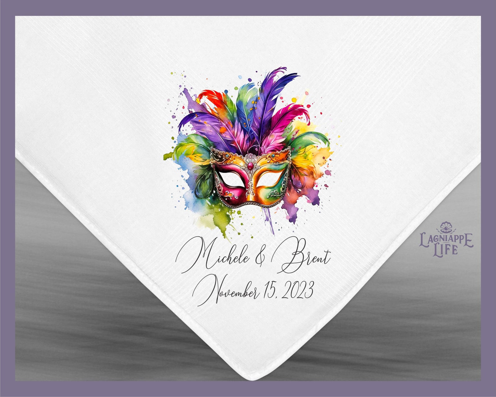 Mardi Gras Mask Handkerchiefs Personalize your Handkerchiefs Wedding Favors Custom Made for Weddings Events Parties Reunion Anniversary