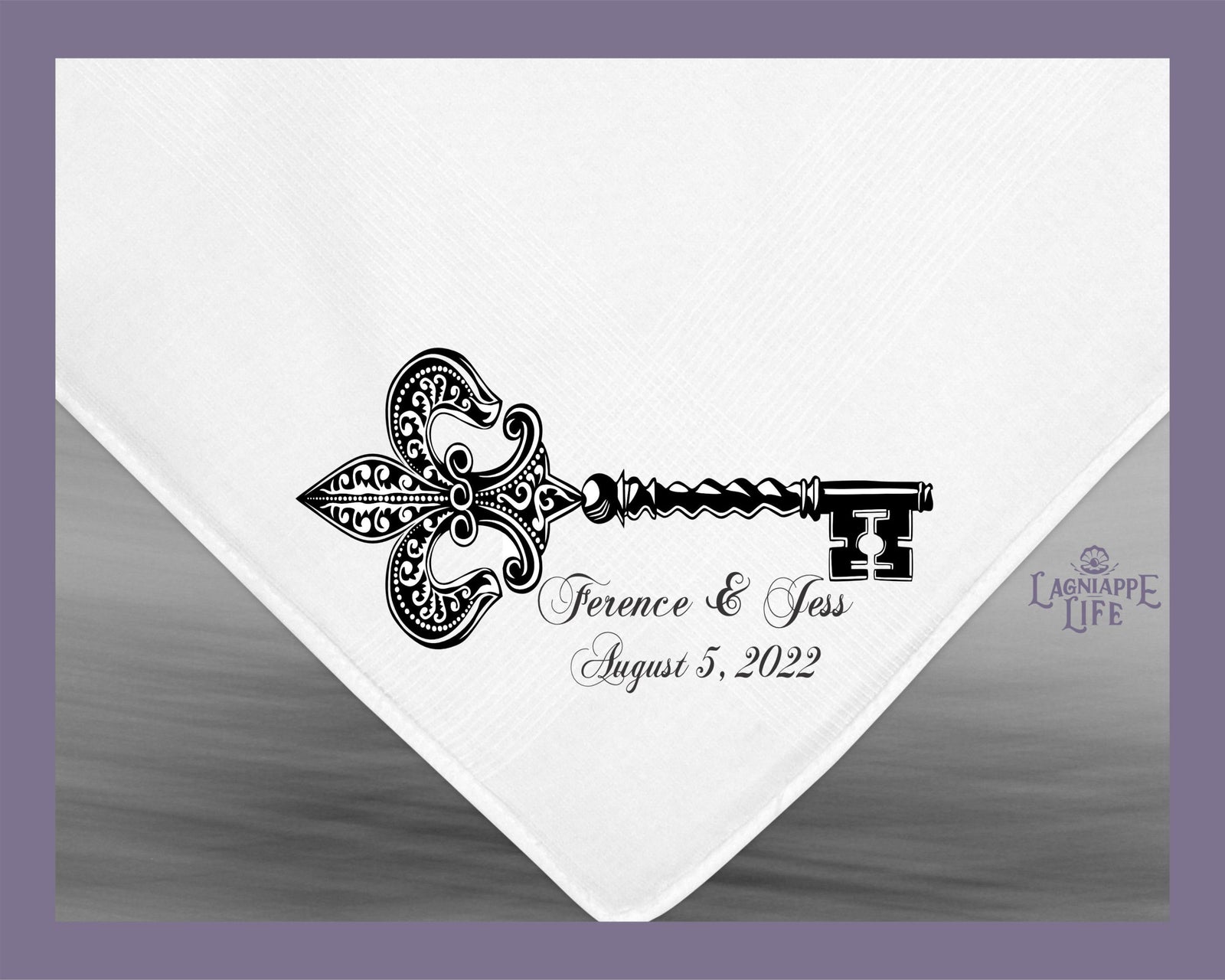 Key Fleur De Lis Second Line Handkerchief | Personalize Handkerchiefs | Wedding Favors | Custom Made for Weddings Events Party |