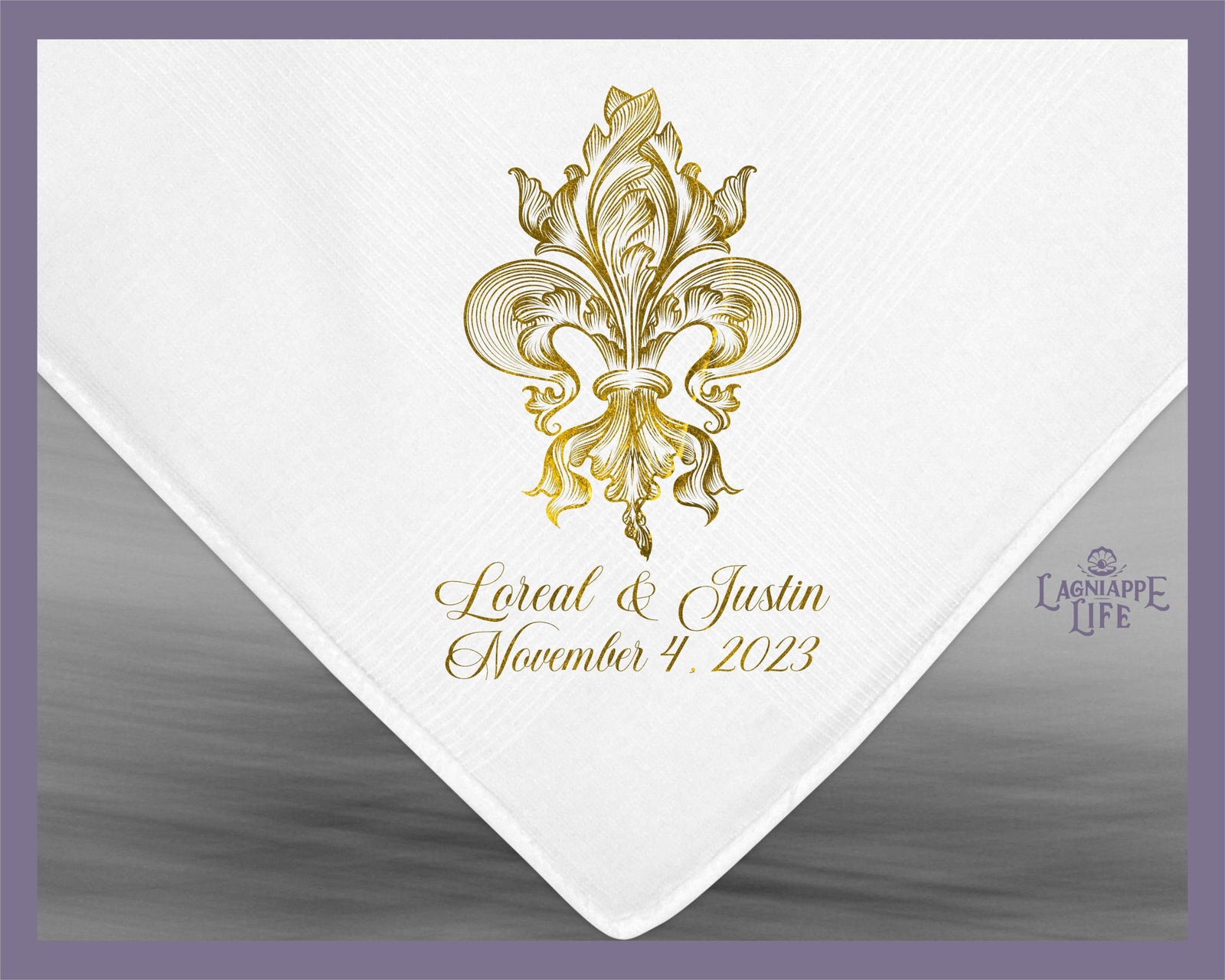 Gold Fleur De Lis Second Line Handkerchief | Personalize Handkerchiefs | Wedding Favors | Custom Made for Weddings Events Party |