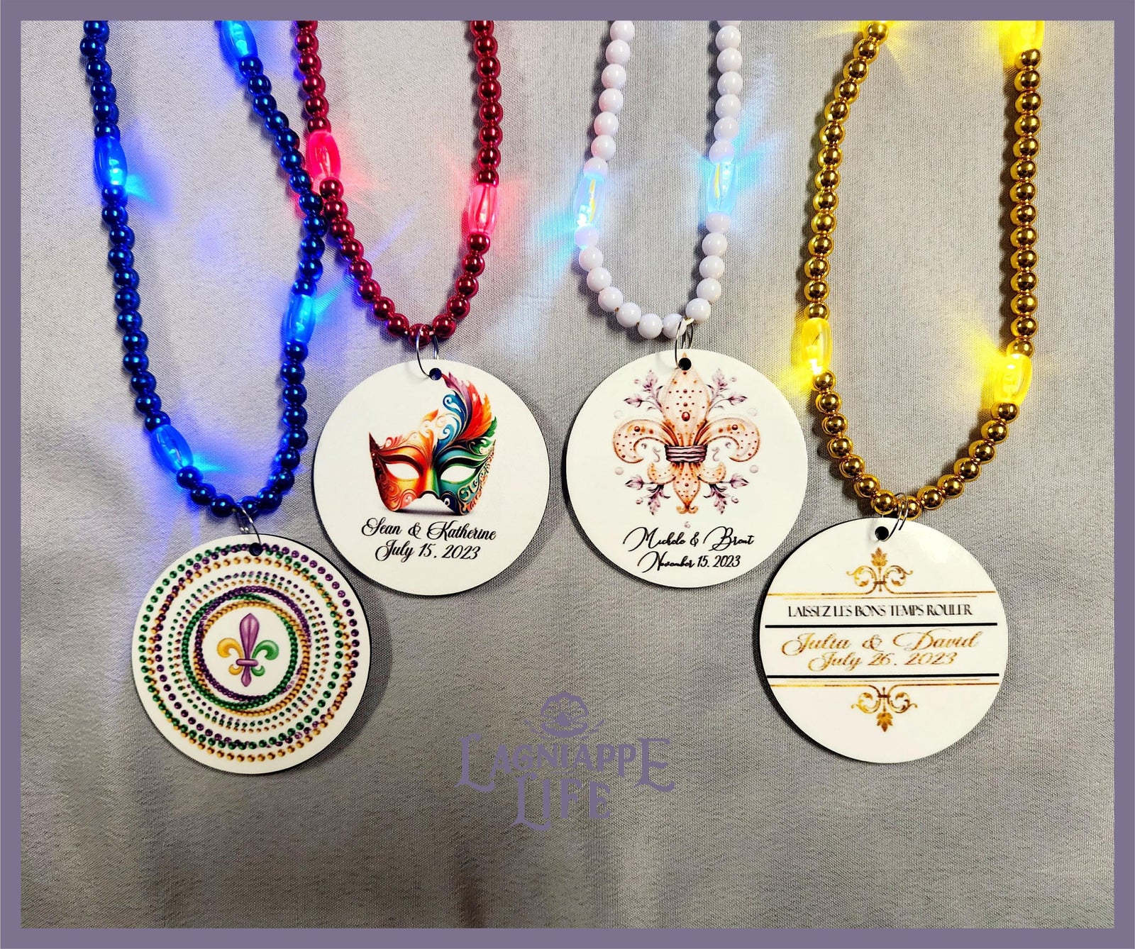 Custom Flashing Necklace Beads Personalize Double Sided Medallion Led Beads perfect for Party Favors Wedding Personalized Light Up Beads
