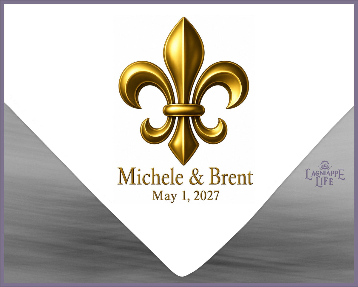 Gold Fleur De Lis Second Line Parade Handkerchiefs | Personalized Keepsake | Wedding Favor | Wedding Handkerchiefs