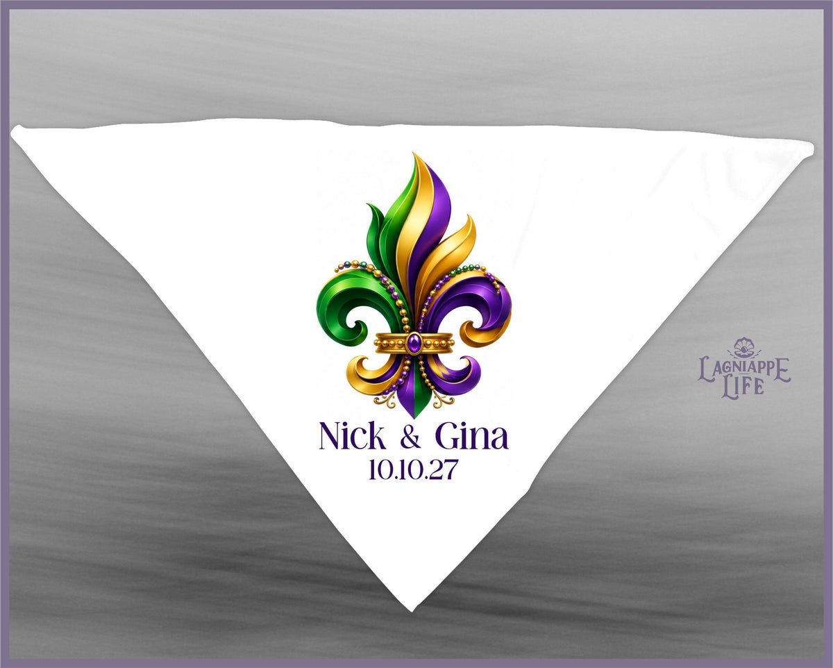 Personalized Mardi Gras Wedding Handkerchief, Custom Fleur de Lis Second Line Hankie