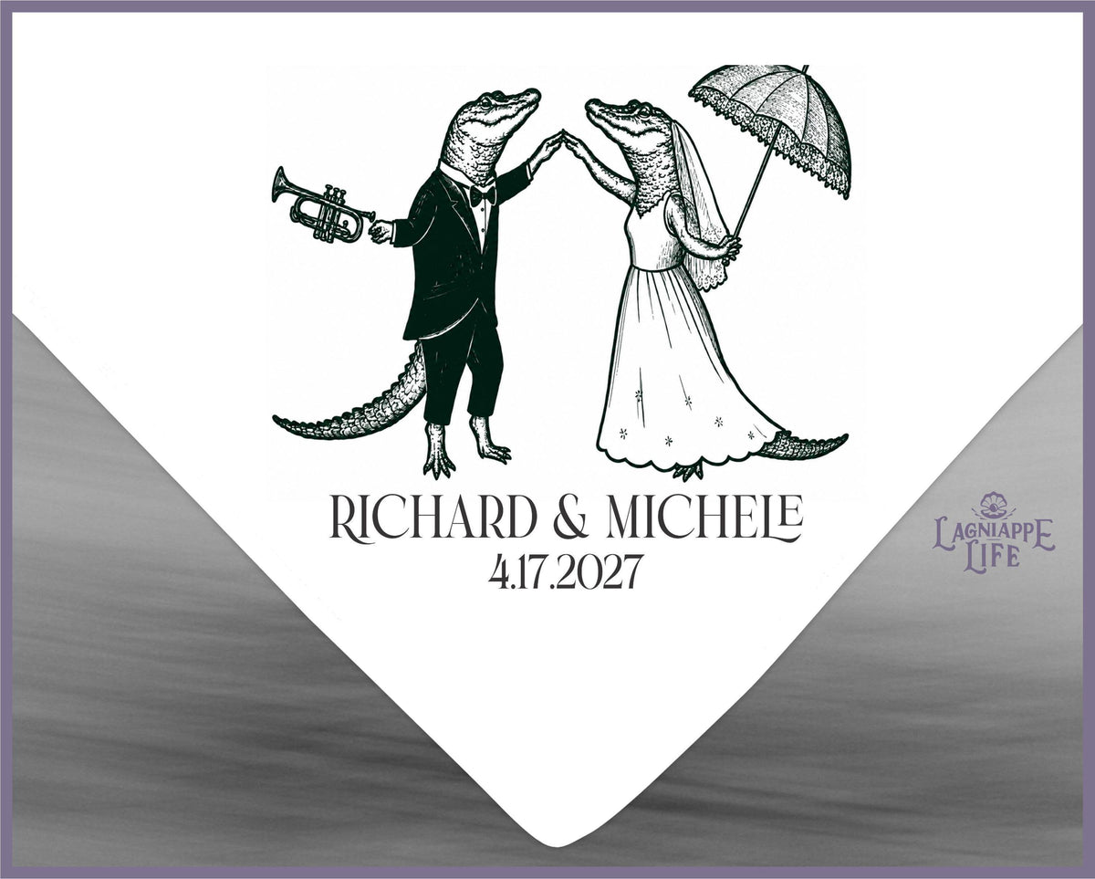 Personalized Alligator Wedding Handkerchief, New Orleans Second Line Hankie, Custom Louisiana Wedding Favor