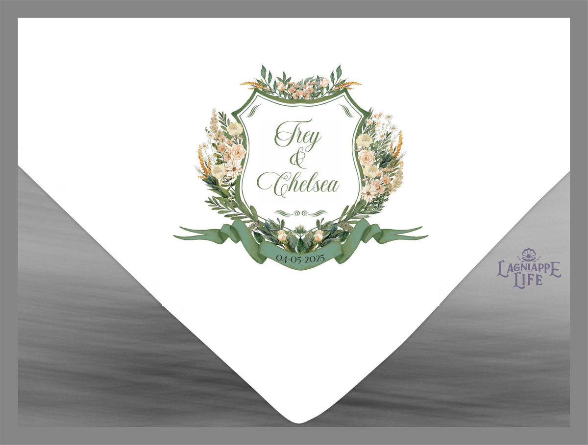 Floral Wedding Crest Handkerchief | Personalized Wedding Favors