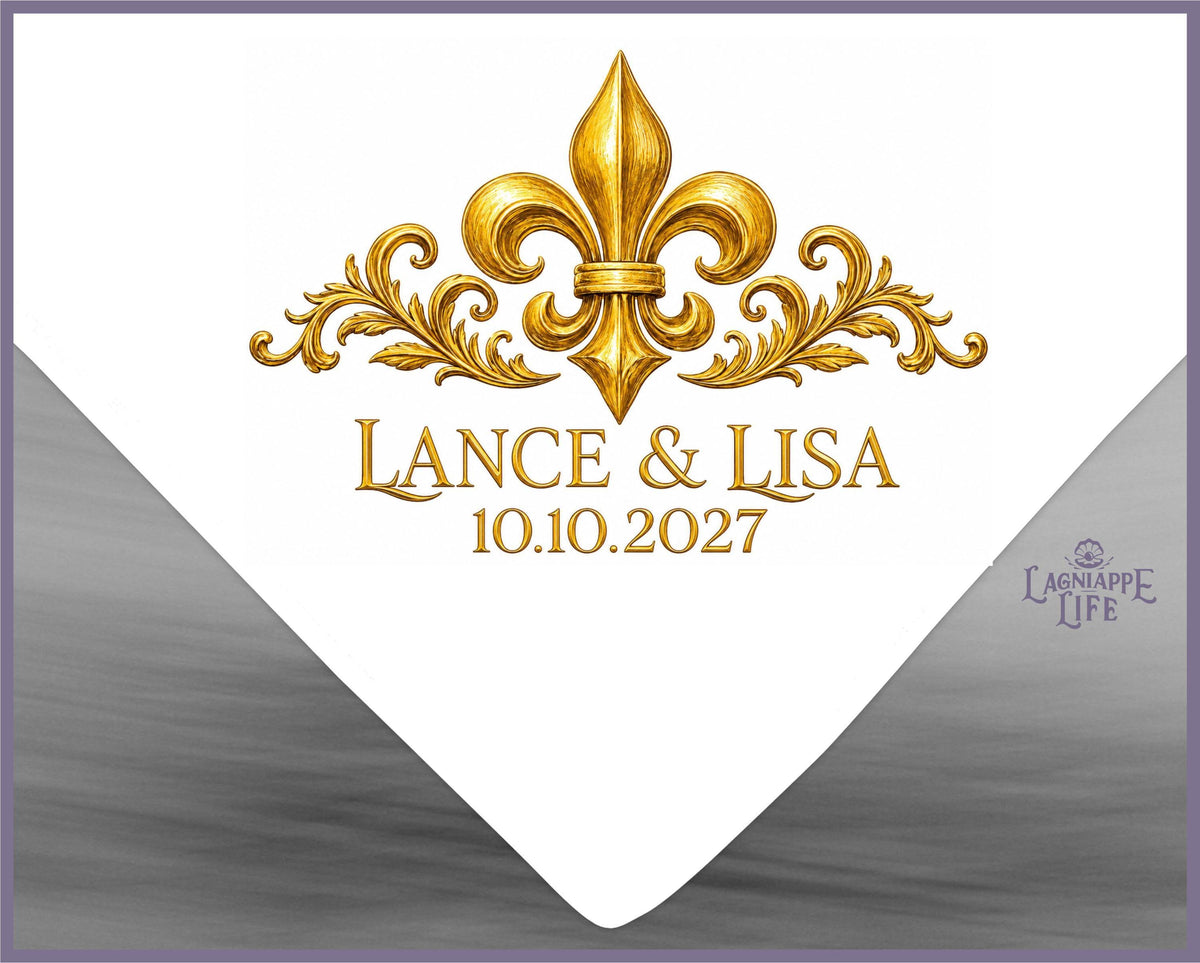 Custom Handkerchief, New Orleans Second Line | Gold Fleur-De-Lis | Personalized Keepsake Favor