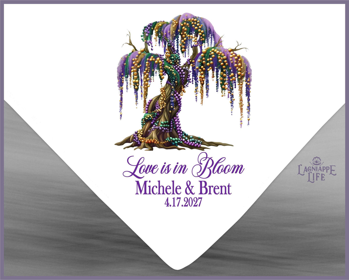 Mardi Gras Tree Second Line Handkerchief, White Personalized Favor | Wedding Keepsake | Custom Wedding Favor