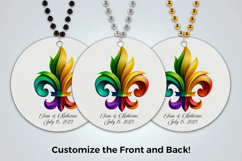 three personalized necklaces with a fleur de lis design