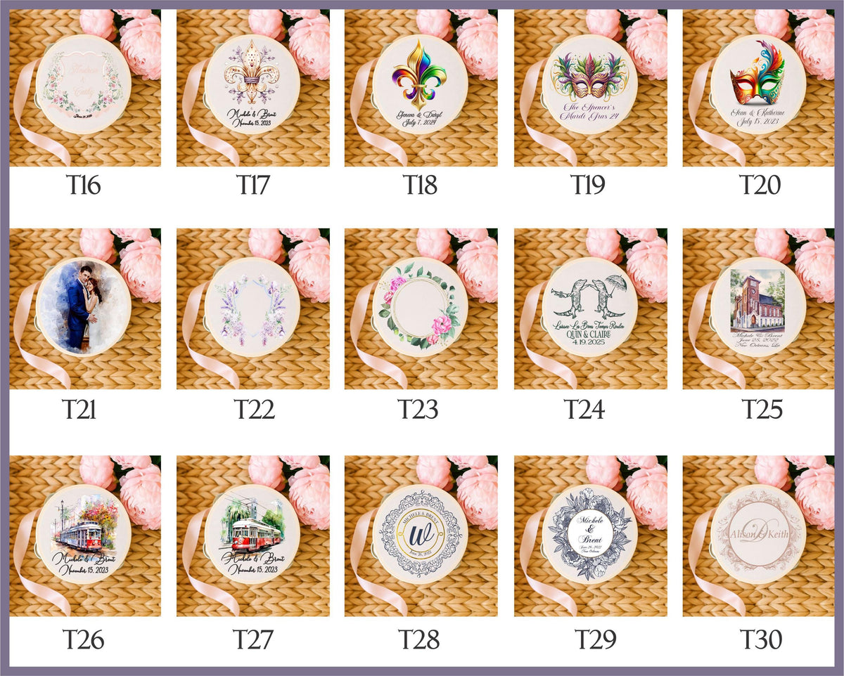 25 Custom Printed Tambourines for weddings seating, parties, and second lines Unique Wedding Favor. Ribbon Not Included