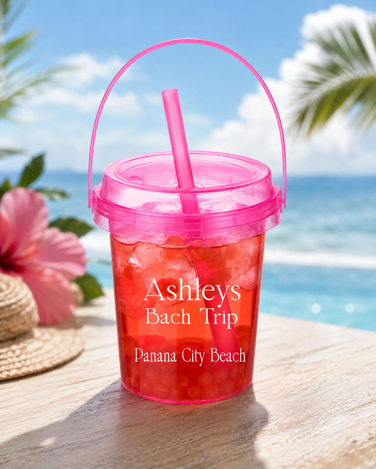 Personalized Bucket Cups Custom Bridal Party Drink Cups with Straw Bridesmaid Cups Party Cups Birthday Bucket Cups