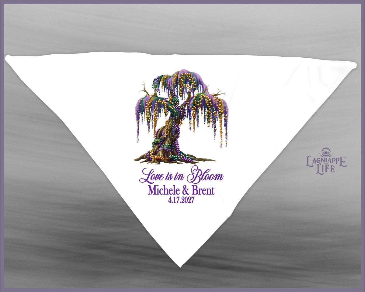 Mardi Gras Tree Second Line Handkerchief, White Personalized Favor | Wedding Keepsake | Custom Wedding Favor