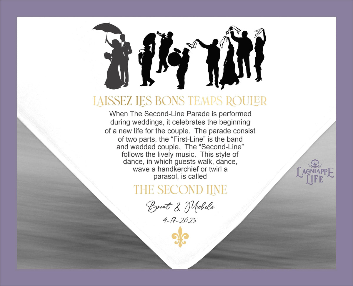 a white napkin with a silhouette of people holding an umbrella