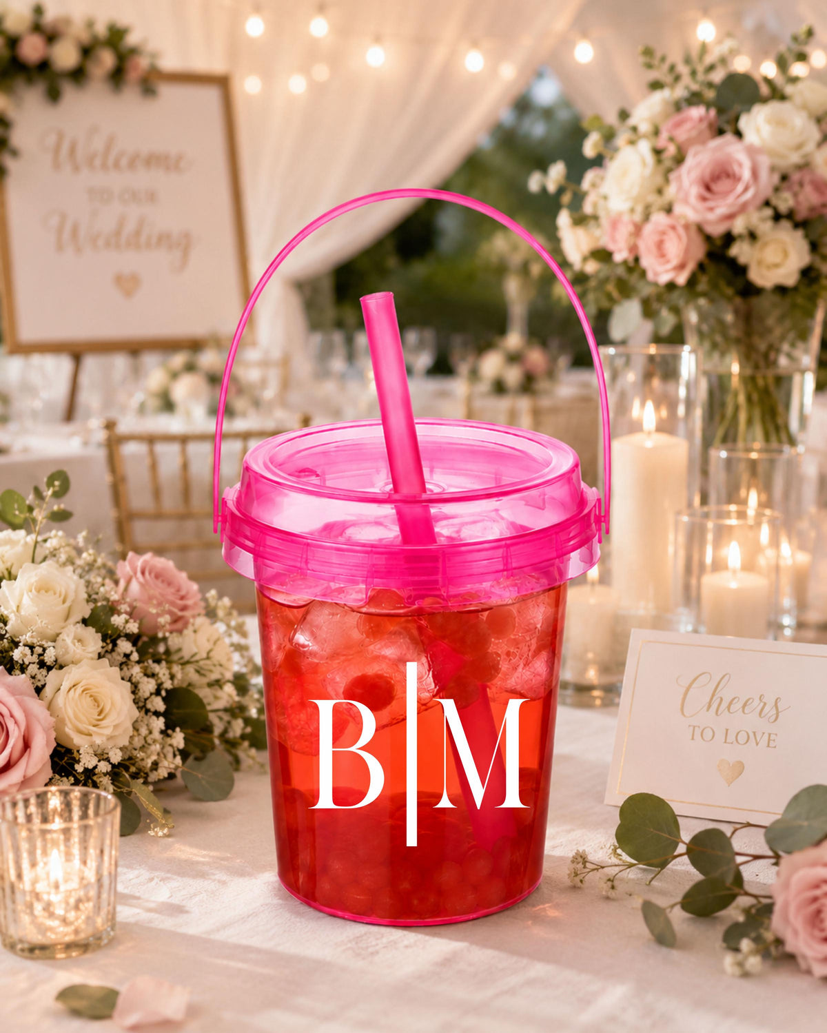 Personalized Bucket Cups Custom Bridal Party Drink Cups with Straw Bridesmaid Cups Party Cups Birthday Bucket Cups