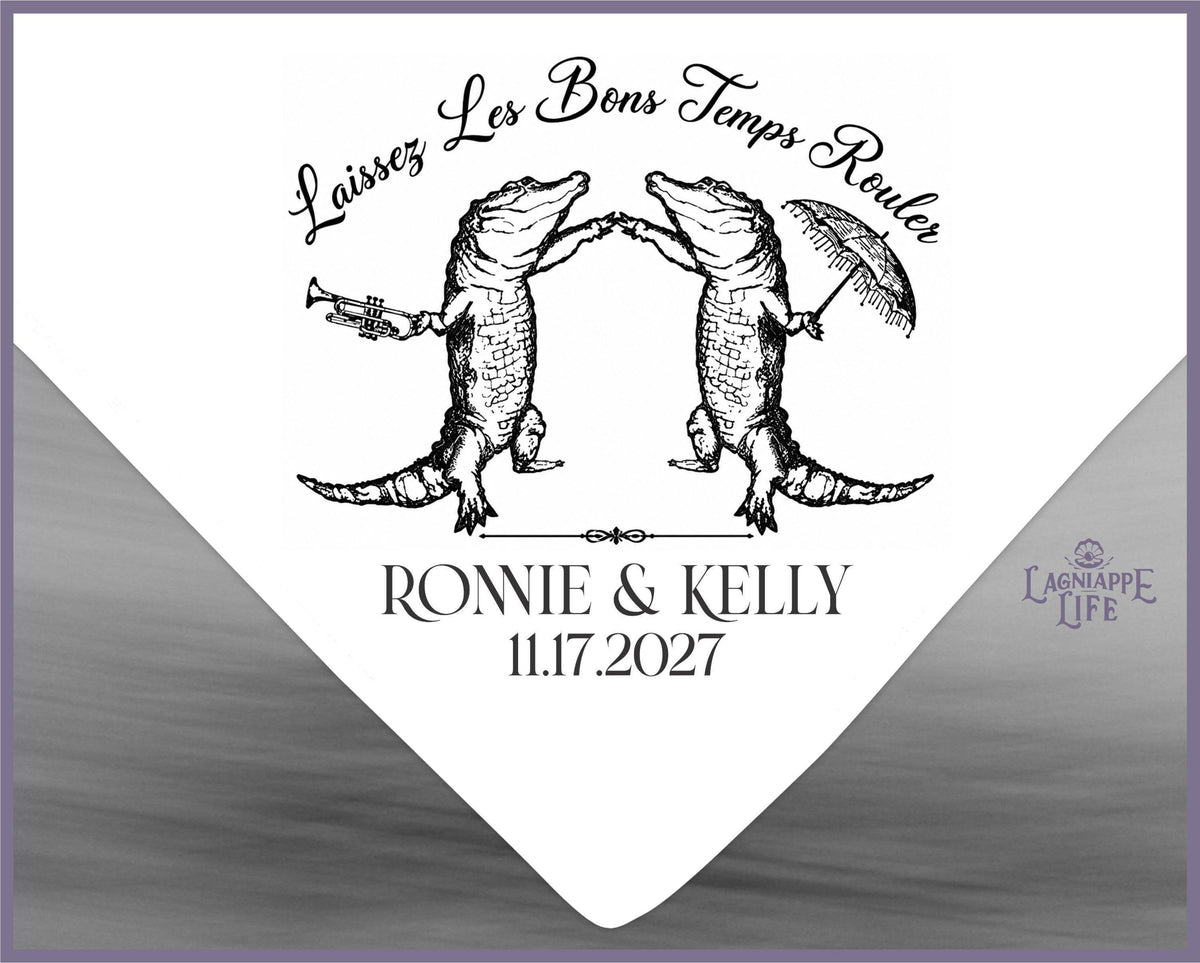 Personalized Second Line Handkerchief, Dancing Alligators, Laissez Les Bons Temps Rouler Wedding Favor