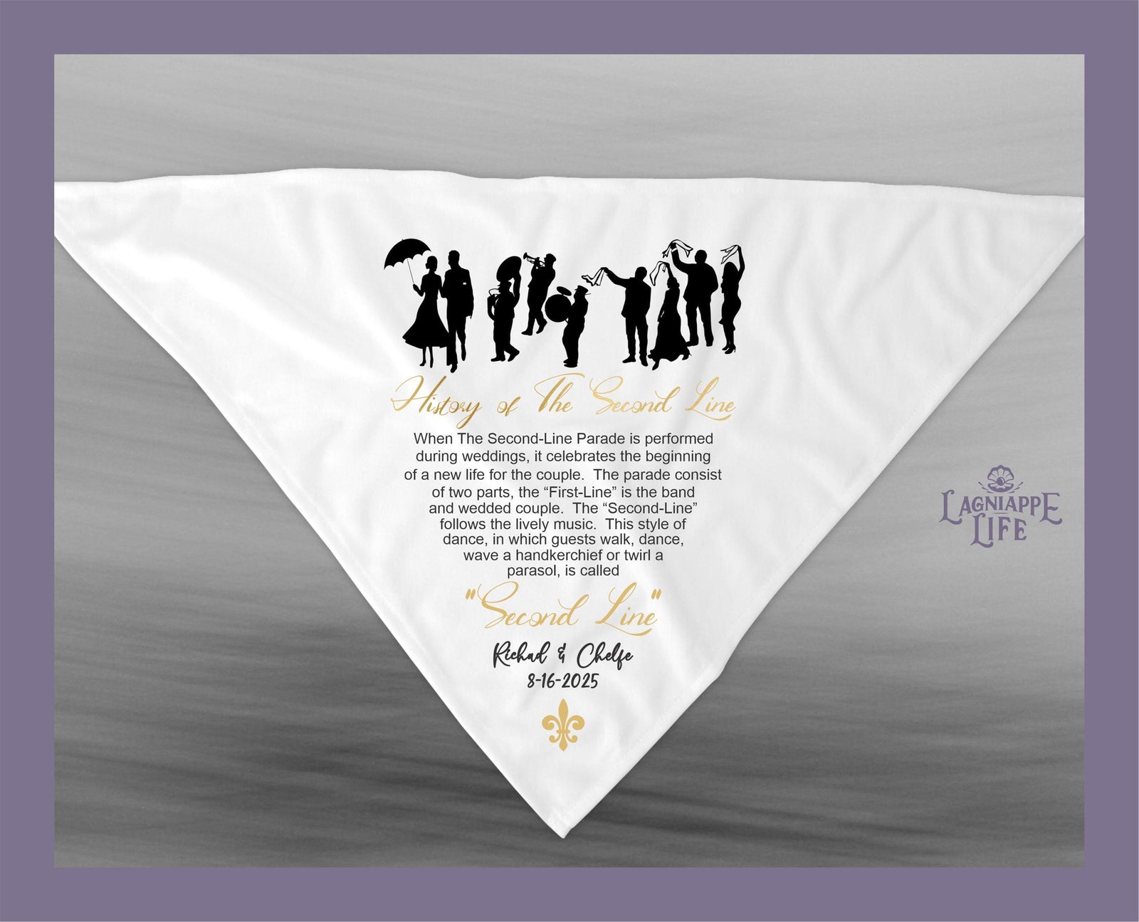 a white handkerchief with a picture of people on it