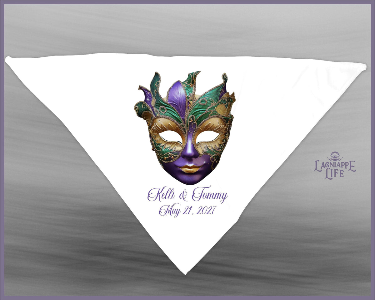 Personalized Mardi Gras Mask Handkerchief | Second Line Wedding Favors