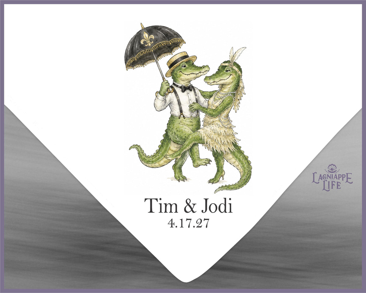New Orleans Second Line Wedding Handkerchief, Personalized Alligator Wedding Favor, Custom NOLA Wedding Hanky, Louisiana Wedding Favor