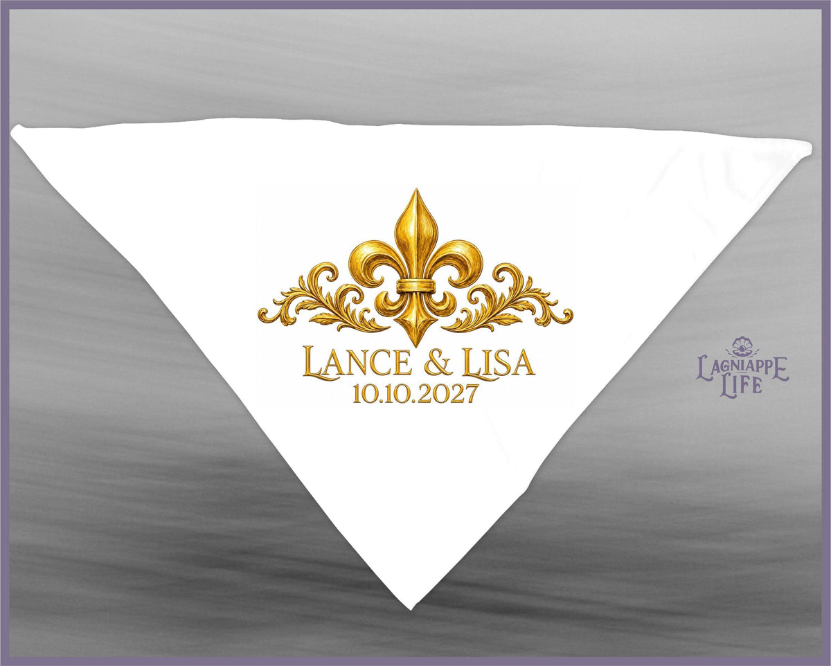 Custom Handkerchief, New Orleans Second Line | Gold Fleur-De-Lis | Personalized Keepsake Favor