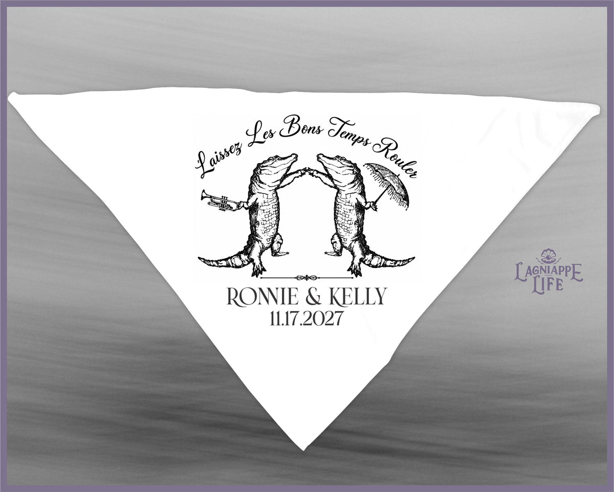 Personalized Second Line Handkerchief, Dancing Alligators, Laissez Les Bons Temps Rouler Wedding Favor