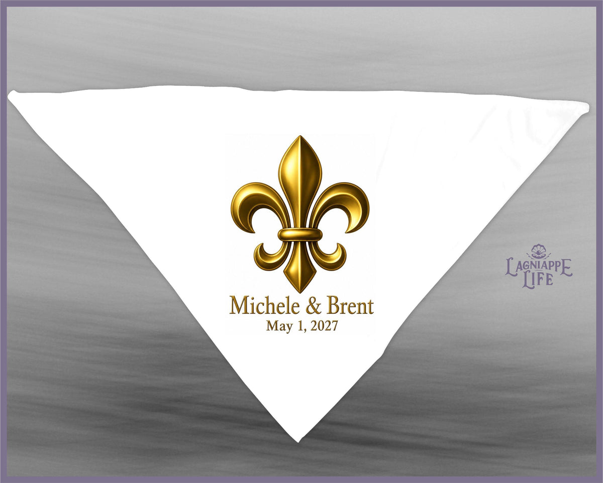 Gold Fleur De Lis Second Line Parade Handkerchiefs | Personalized Keepsake | Wedding Favor | Wedding Handkerchiefs