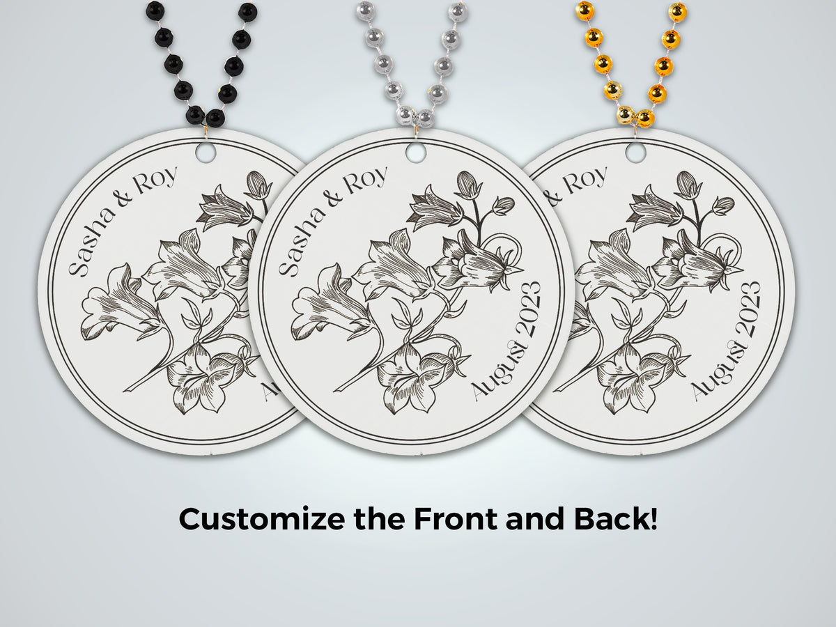 Customizable Bridal Party Medallion Bead Favors Personalize with your Design Choose Gold Silver Black or Pearl Bead Choice Buy Bride Drink
