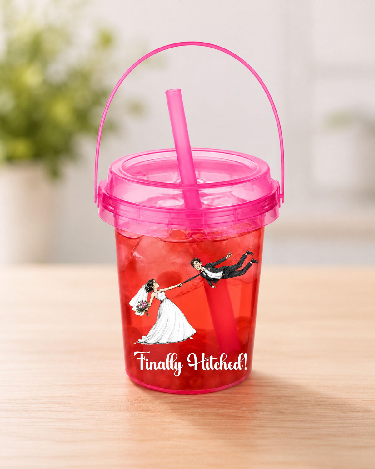 Personalized Bucket Cups Custom Bridal Party Drink Cups with Straw Bridesmaid Cups Party Cups Birthday Bucket Cups