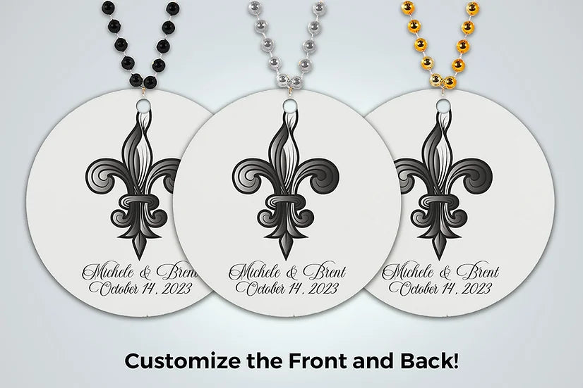 Personalized Medallion Beads Black Fleur De Lis for Wedding, event or party Favor