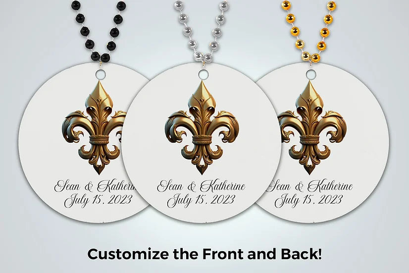 Elaborate Fleur De Lis Personalized Wedding Second Line Medallion Bead Favors Customize Your Own Design or Choose from Designs Fleur De Lis
