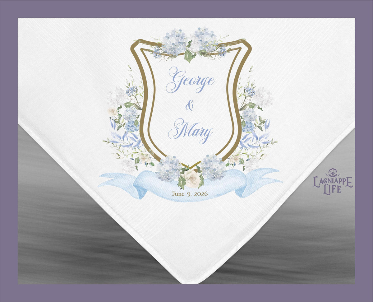 Personalized Wedding Handkerchief | Floral Crest, Second Line Favor