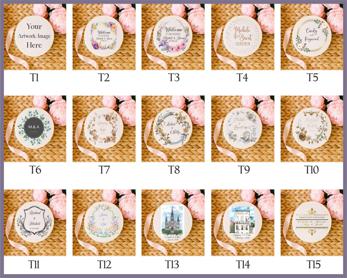 75 Custom Printed Tambourines for weddings seating, parties, and second lines Unique Wedding Favor Ribbon Not Included