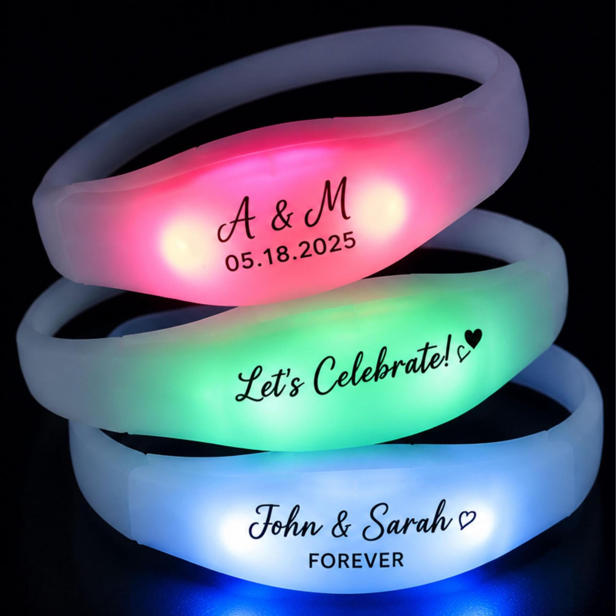 Custom LED Wristbands for Events, Personalized Party Favors, Light Up Bracelets