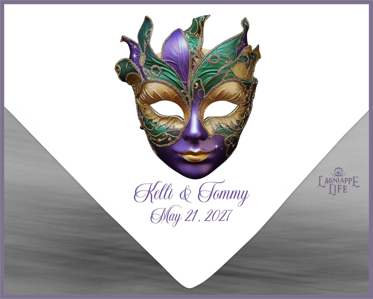 Personalized Mardi Gras Mask Handkerchief | Second Line Wedding Favors
