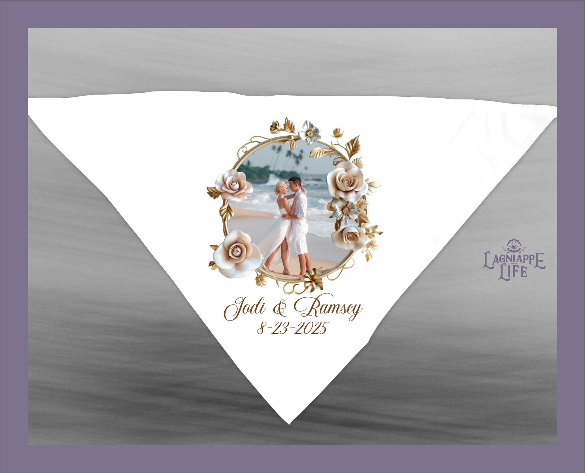a picture of a couple on a wedding handkerchief
