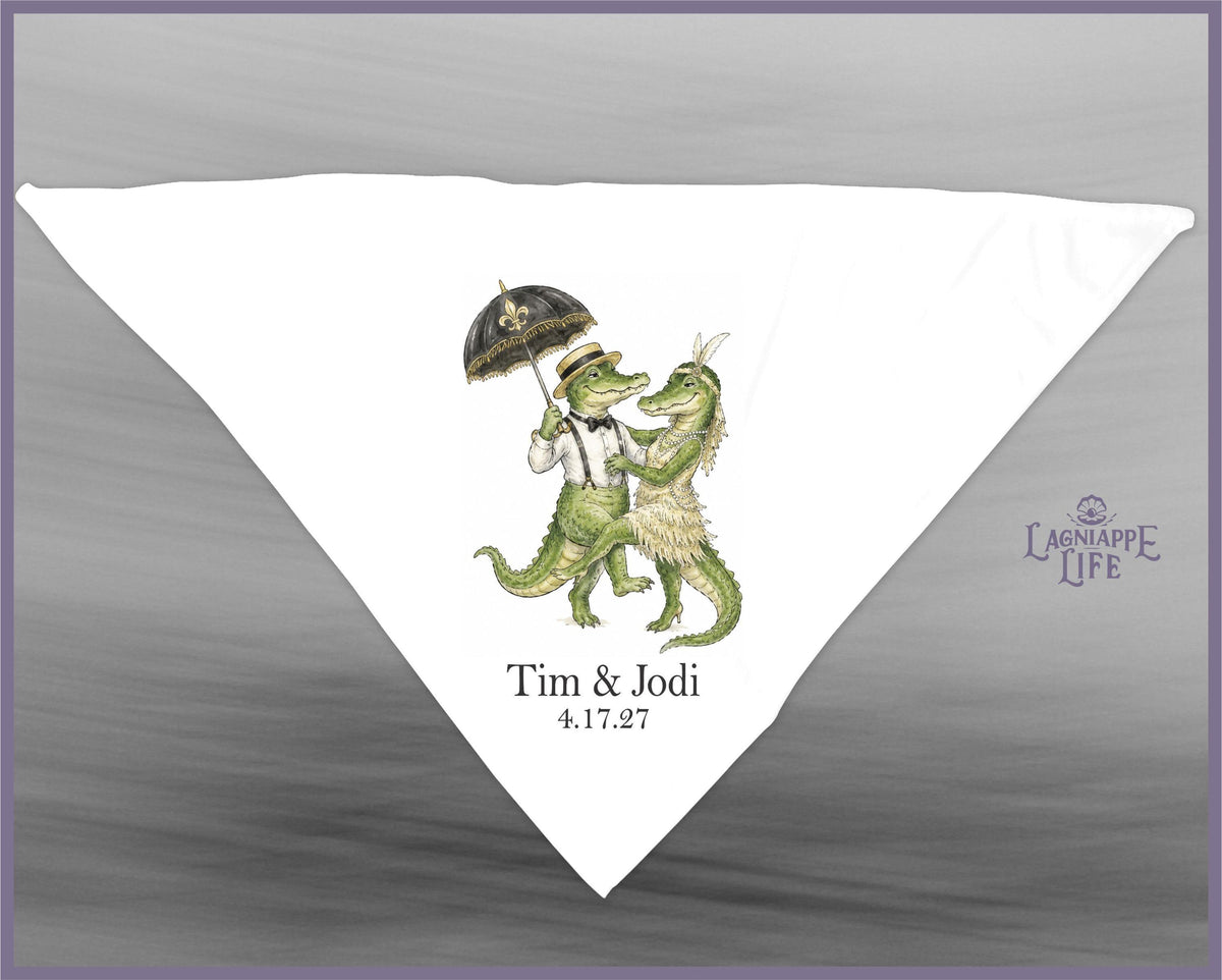 New Orleans Second Line Wedding Handkerchief, Personalized Alligator Wedding Favor, Custom NOLA Wedding Hanky, Louisiana Wedding Favor