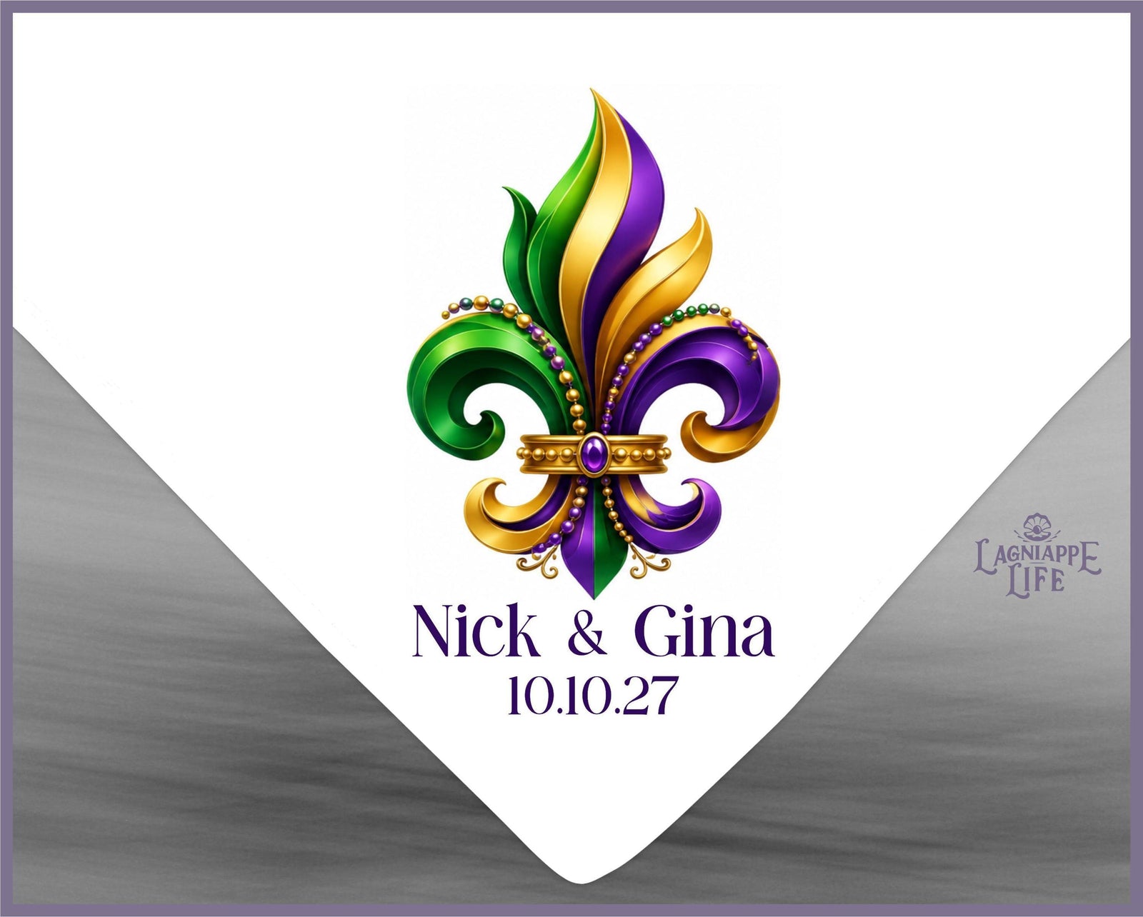 Personalized Mardi Gras Wedding Handkerchief, Custom Fleur de Lis Second Line Hankie