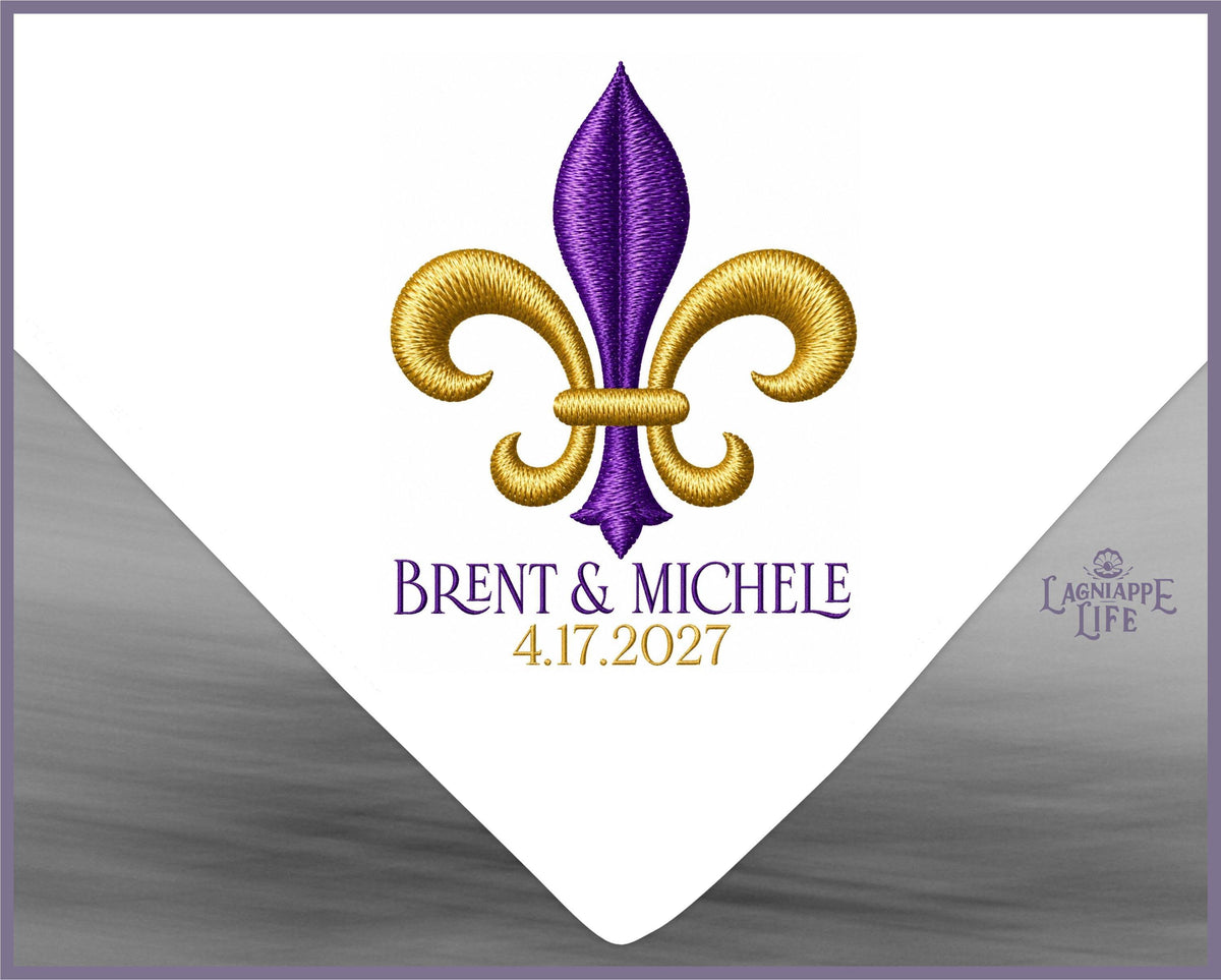 Personalized Wedding Handkerchiefs, New Orleans Second Line Hankies, Custom Fleur de Lis Wedding Favor, Mardi Gras Wedding, NOLA Wedding