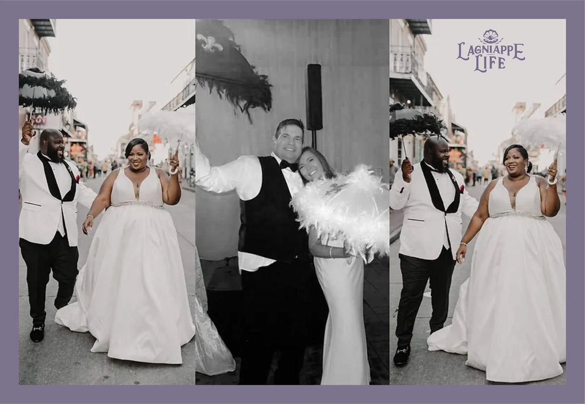Wedding Second Line Umbrella - Wedding Dance Umbrella - Bride or Groom ONE 19&quot; Umbrella - With Feathers - Umbrella with Fleur-De-Lis