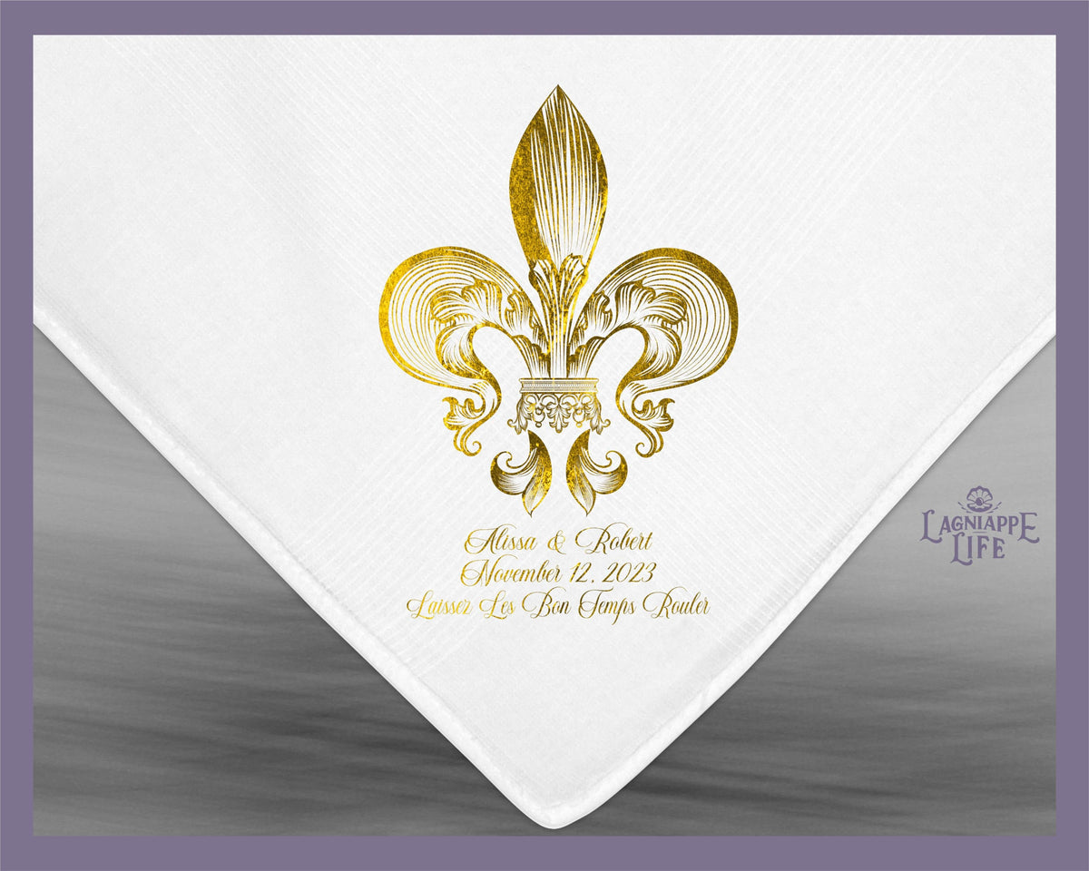 Gold Fleur De Lis Handkerchief Personalize Wedding Handkerchiefs Customize Wedding Favors Custom Made Handkerchiefs Weddings Events Party