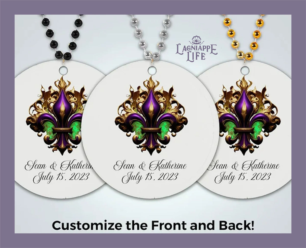 Fleur De Lis Beads One Dozen Design Second Line Bead Favors Customize with your design Personalized Second line Mari Gras