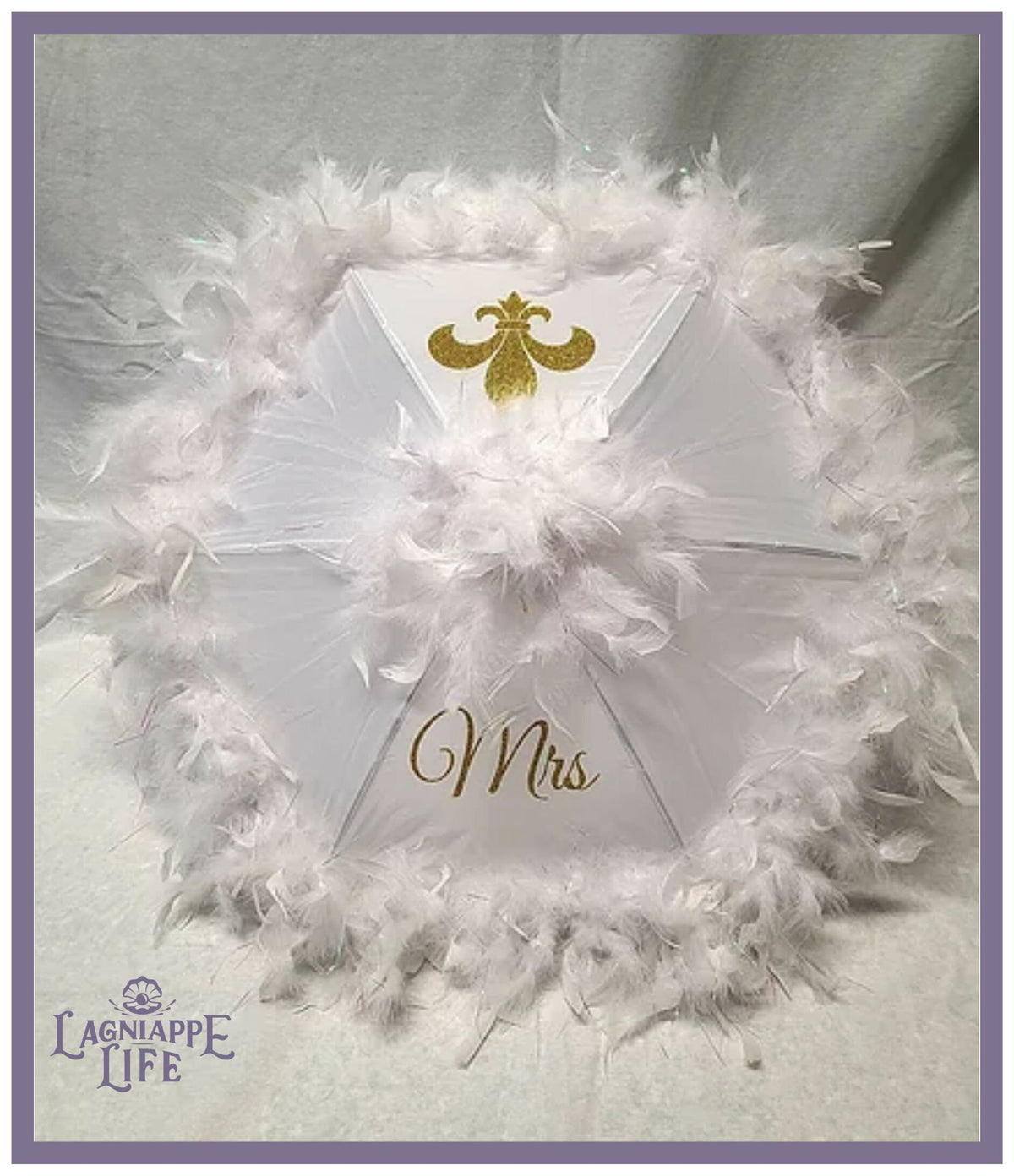 Wedding Second Line Umbrella - Wedding Dance Umbrella - Bride or Groom ONE 19&quot; Umbrella - With Feathers - Umbrella with Fleur-De-Lis