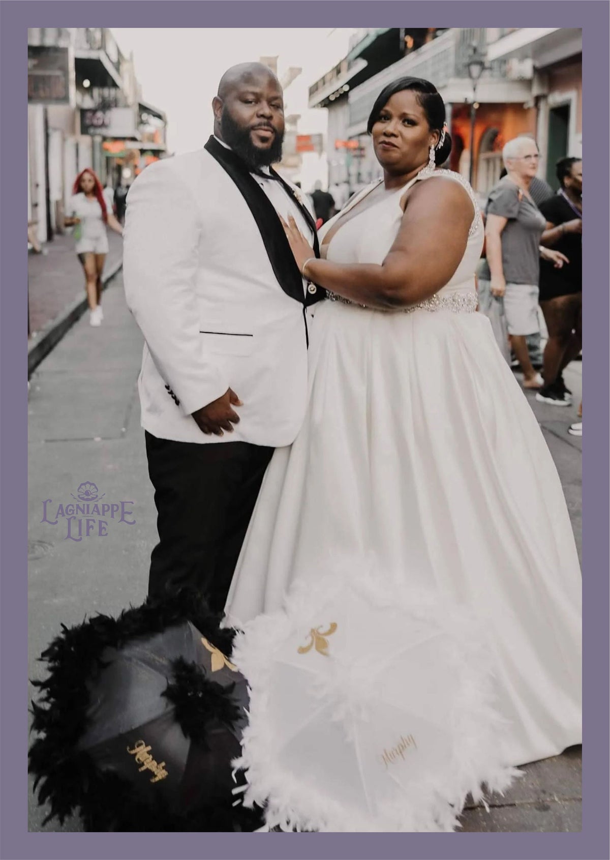 Wedding Second Line Umbrella - Wedding Dance Umbrella - Bride or Groom ONE 19&quot; Umbrella - With Feathers - Umbrella with Fleur-De-Lis