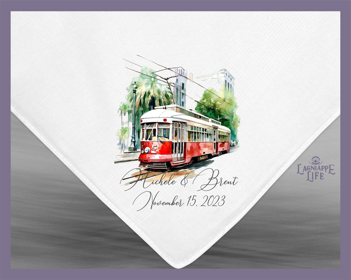 Streetcar Second Line Handkerchief | Personalize Handkerchiefs | Wedding Favors | Custom Made for Weddings Events Party |