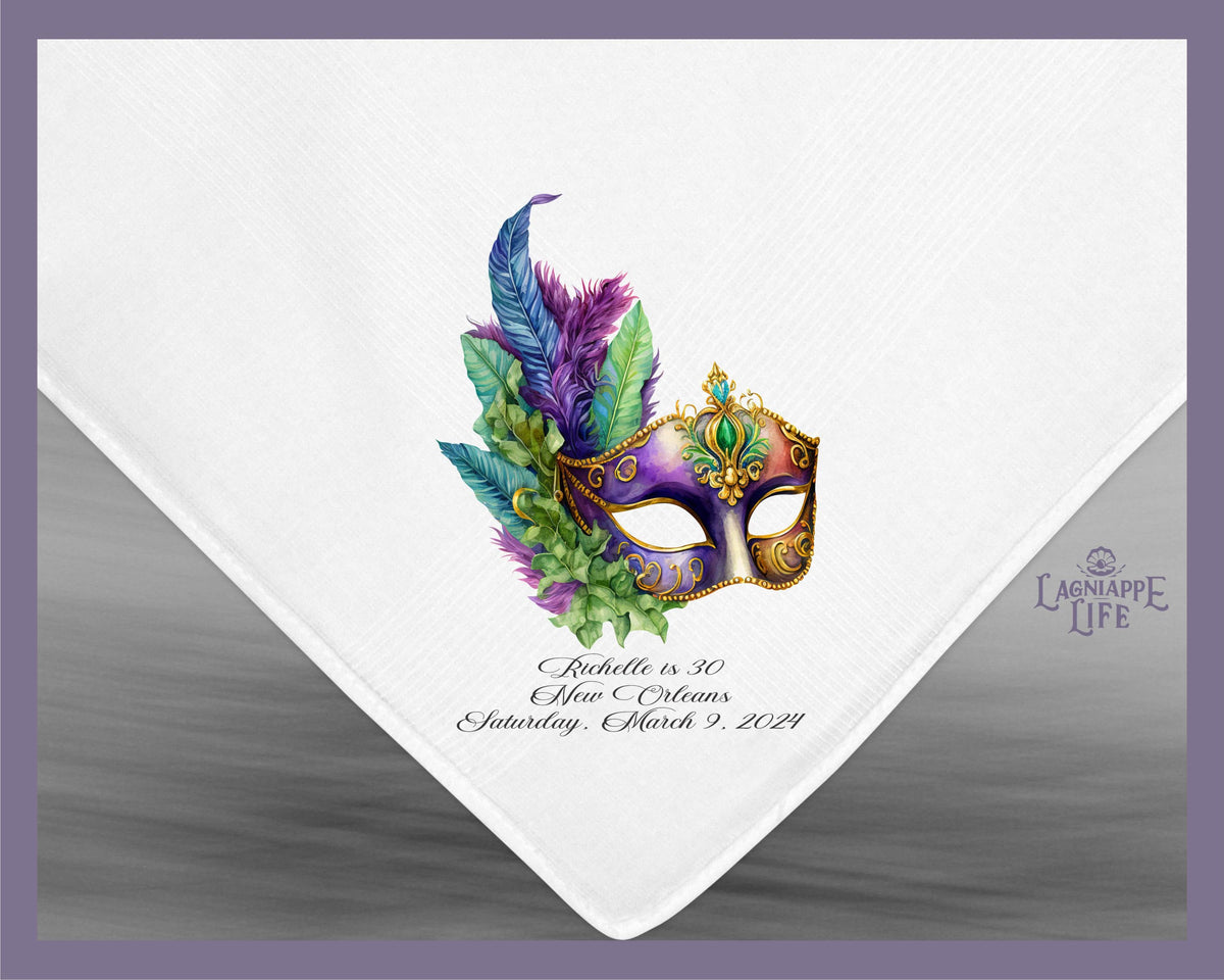 Personalized Carnival Handkerchiefs - New Orleans Mardi Gras - Custom Name Date City State - Second Line - Mardi Gras Ball Krewe